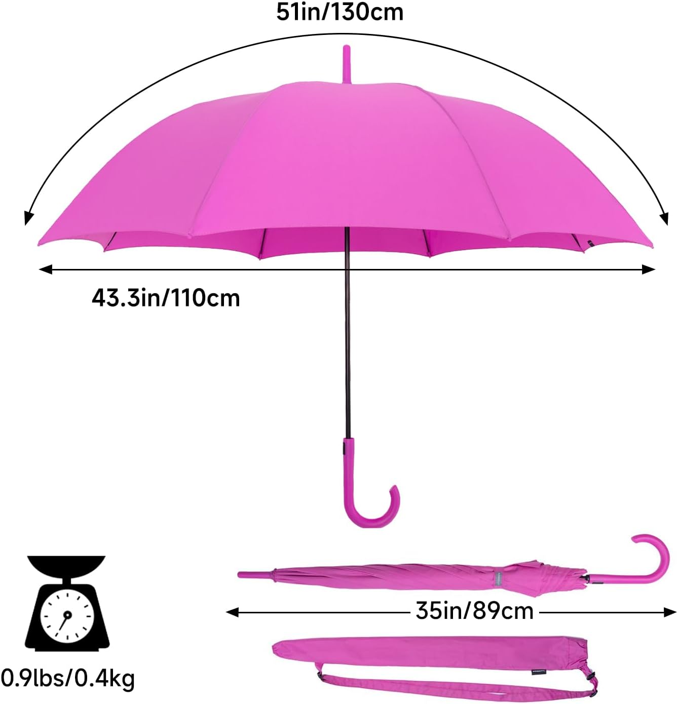 RUMBRELLA UV Stick Umbrella Auto Open UPF 50+ with J Hook Handle 51IN