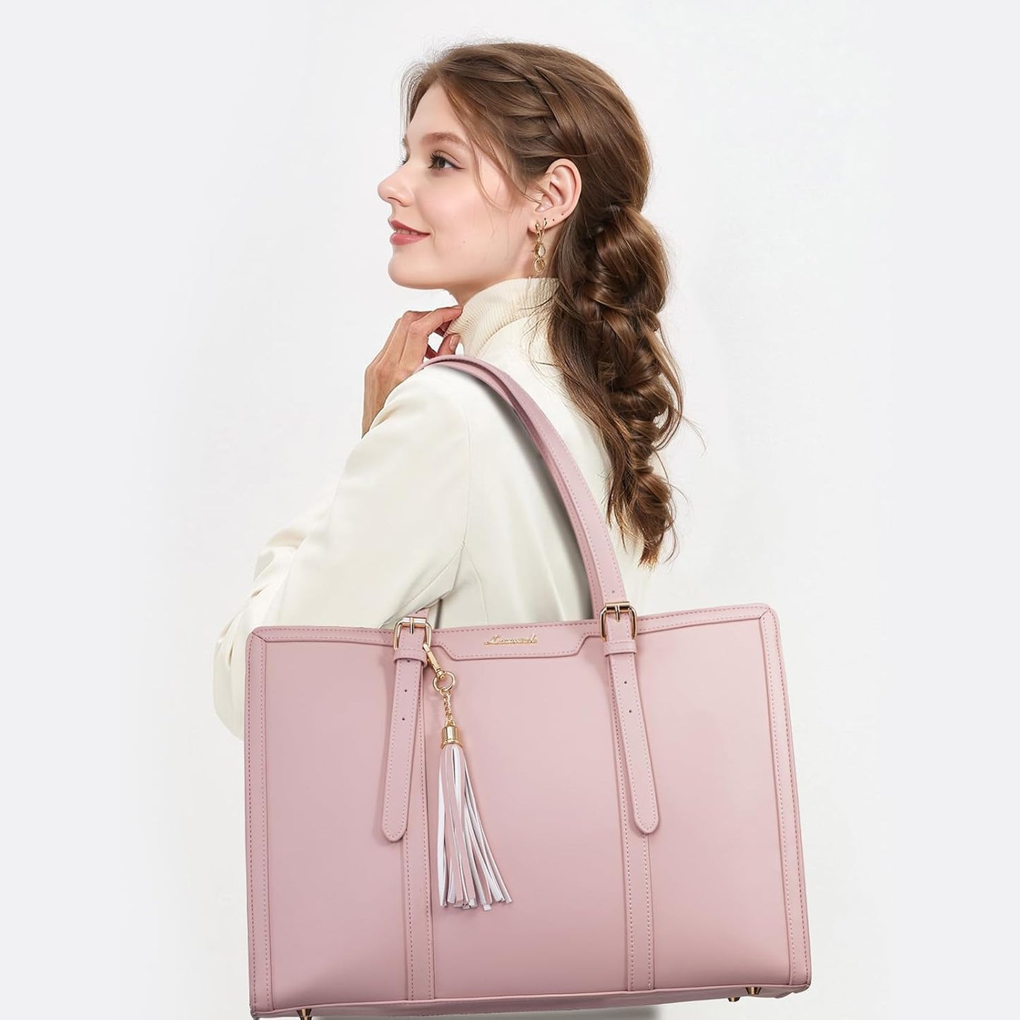 LOVEVOOK Laptop Bag for Women - 15.6 inch Lightweight PU Laptop Tote, Large Capacity Computer Bag