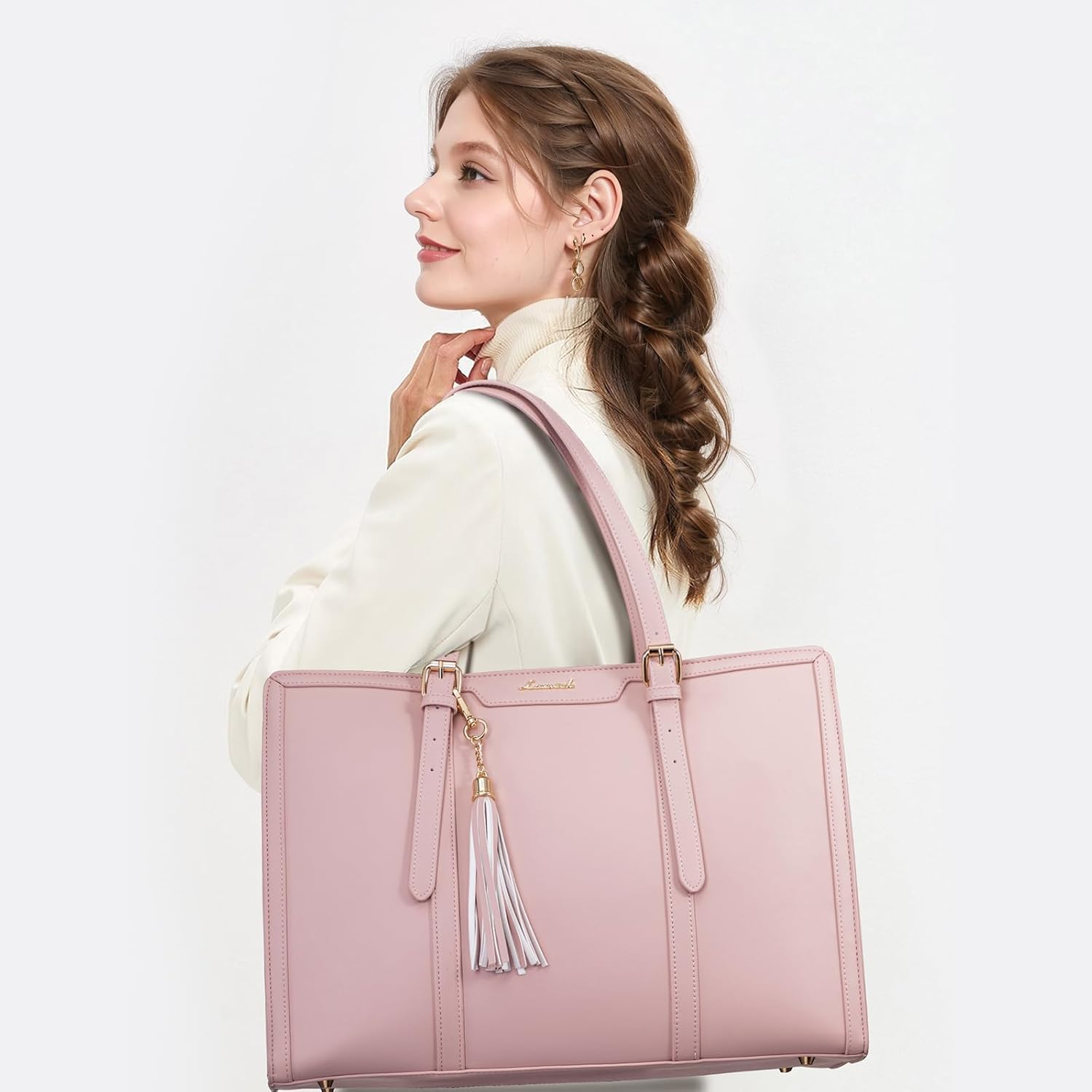 LOVEVOOK Laptop Bag for Women - 15.6 inch Lightweight PU Laptop Tote, Large Capacity Computer Bag