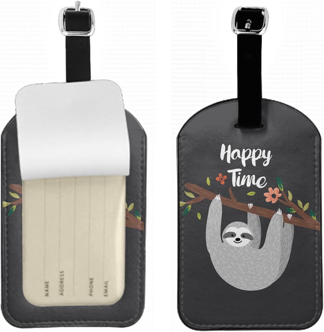 Cute Sloth Baby Travel ID Tags Hand Painted Cartoon Animals Leaves Flowers Tree Luggage Tag Privacy Protection Travel Suitcase Label for Suitcase Bag Baggage, 1 Pack