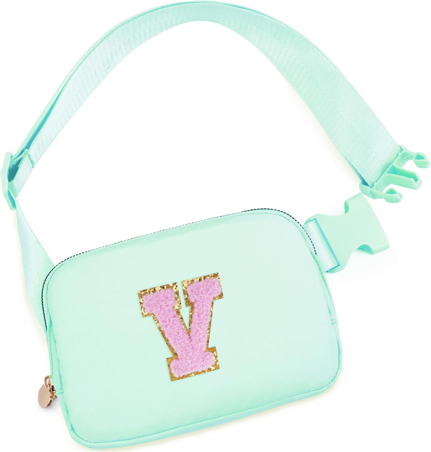 Belt Bag Fanny Pack Crossbody Bags with Initials Letter Patch Cute Stuff Birthday Gifts for Teenager Girls Trendy Stuff for Teens | V,Light Green