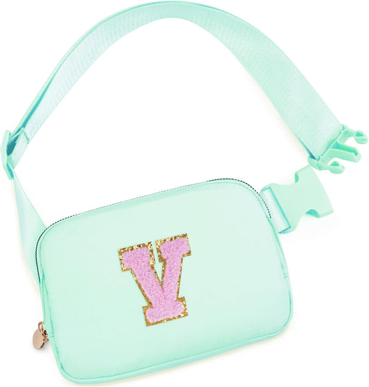 Belt Bag Fanny Pack Crossbody Bags with Initials Letter Patch Cute Stuff Birthday Gifts for Teenager Girls Trendy Stuff for Teens | V,Light Green