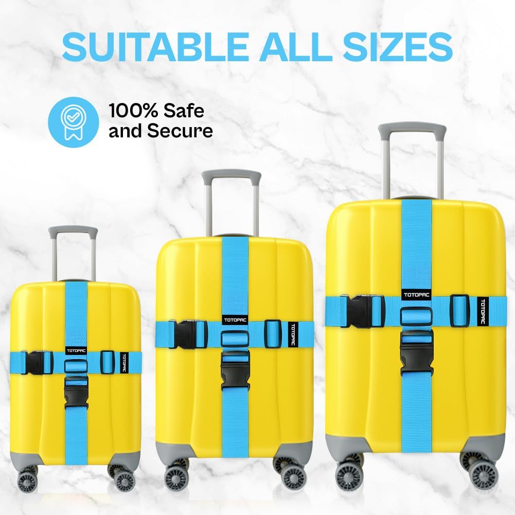 4 Pack Luggage Straps, Adjustable Suitcase Belts 72" x 2" with Quick Release Buckle, Durable Travel Accessories for Secure Luggage and Easy Identification (Blue)