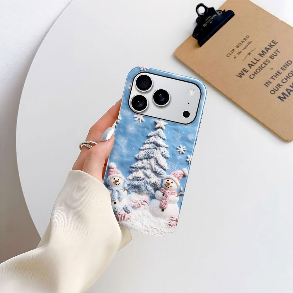 Case for iPhone 17 Pro - Slim Fit Anti-Scratch Phone Case for Girl Women - Snowman Winter Christmas Tree (Glossy)