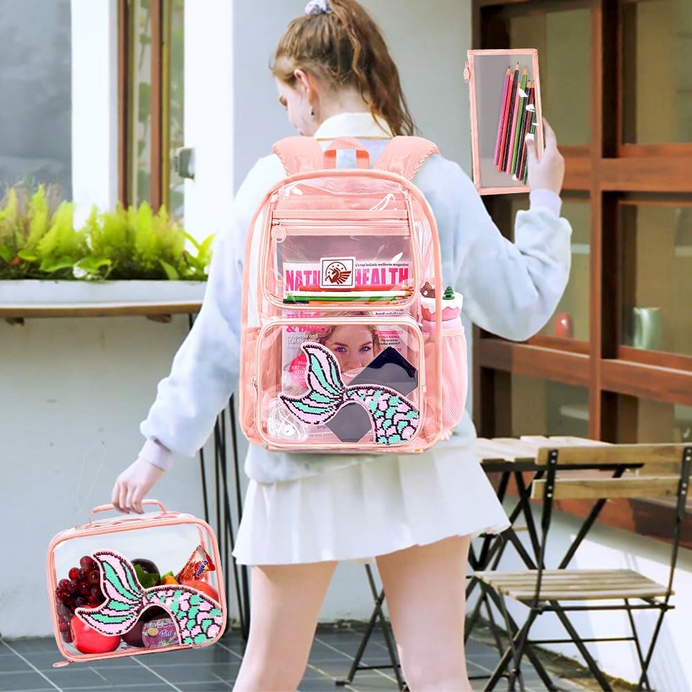 Clear Backpack for Girls and Boys, Kids Transparent Bookbag, 3PCS Cute See Through School Bag for