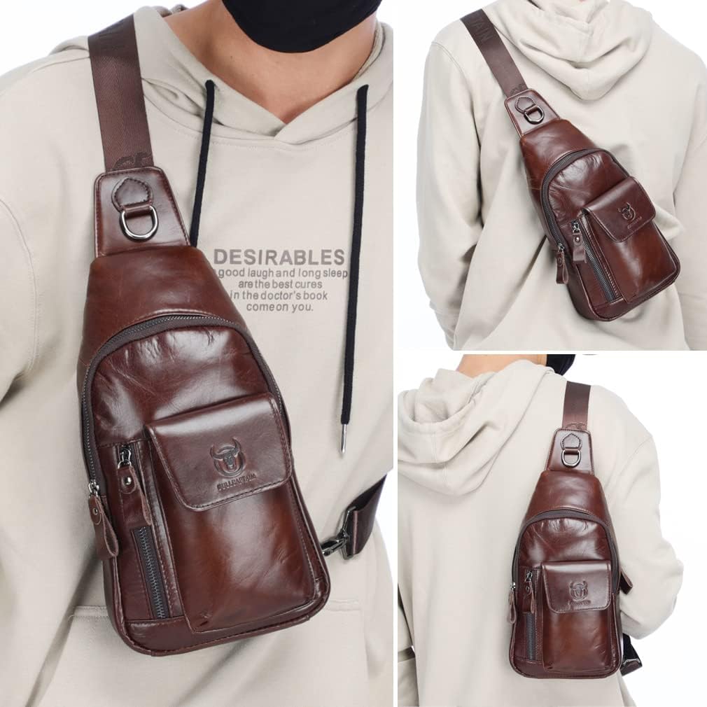 KPYWZER Vintage Leather Sling Bag Backpack for Men Crossbody Shoulder Chest Day Pack Backpacks