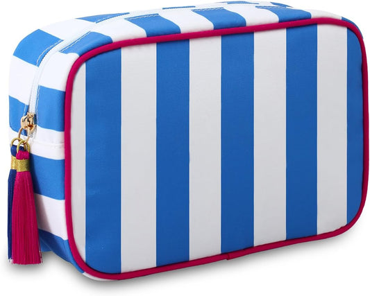 Stripe Makeup Bag Travel Cosmetic Bag Organizer Tassel Toiletry Bag Large Canvas Zipper Pouch and Accessories Storage Bag for Women