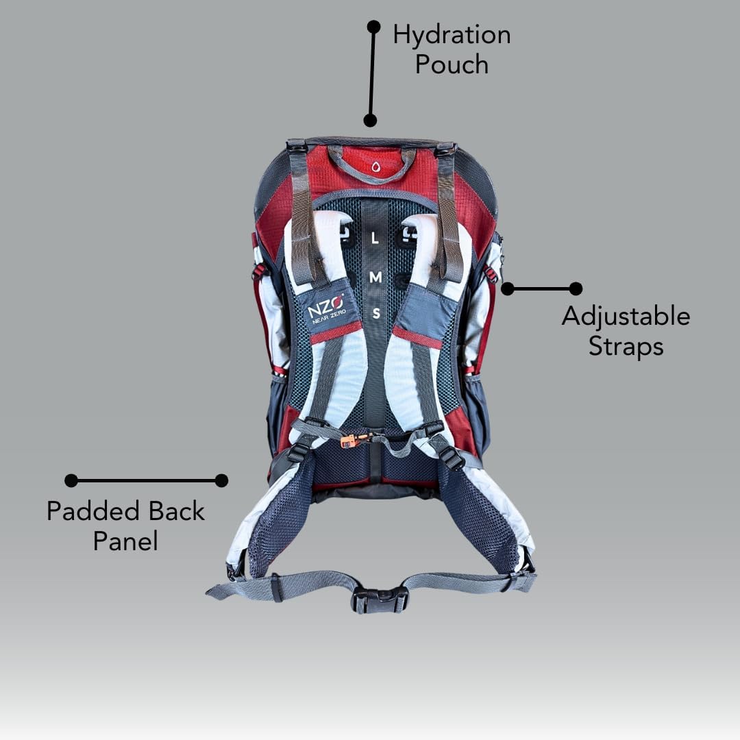 Near Zero 60L Dean Camping Backpack - Lightweight Hiking Backpack with Built-in Rain Cover, Adjustable Torso Frame, Hydration System Compatible, Trekking Pole Loop, Safety Whistle