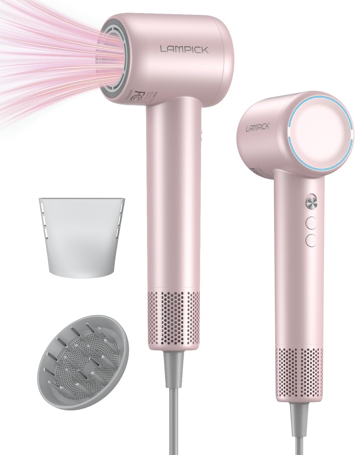 Hair Dryer,150000 RPM Blow Dryer with 500M Negative Ions, Lightweight Ionic Travel Hair Dryer with Magnetic Diffuser & Nozzle for Fast Drying, Low Noise Brushless Motor for Salon & Home Use,Pink