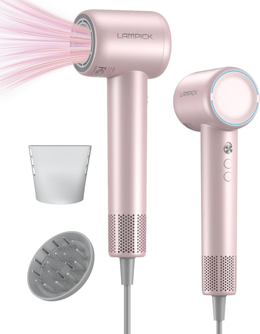 Hair Dryer,150000 RPM Blow Dryer with 500M Negative Ions, Lightweight Ionic Travel Hair Dryer with Magnetic Diffuser & Nozzle for Fast Drying, Low Noise Brushless Motor for Salon & Home Use,Pink