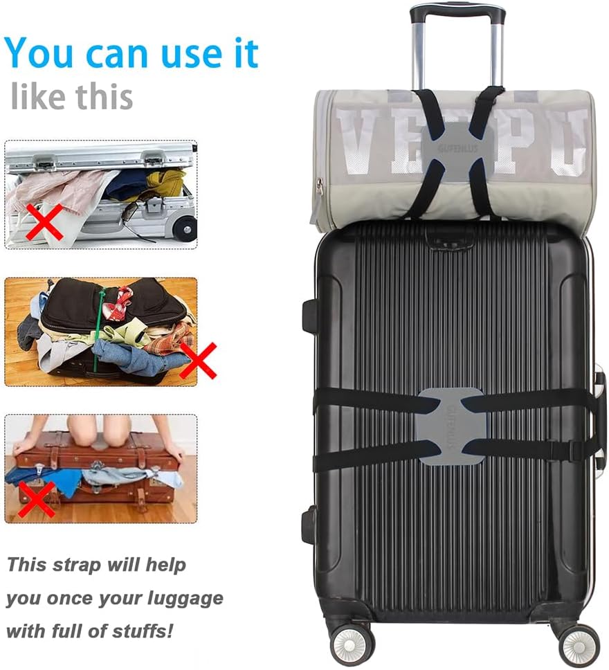 Luggage Straps for suitcases，Bag Bungee for Luggage，Adjustable Size Luggage Straps and Elastic Travel Accessories-Buckle Version(Grey)