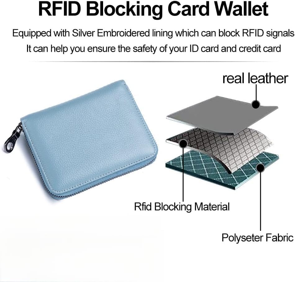 Genuine Leather Wallet Credit Card Holder RFID Blocking Travel Passport Organizer for Men and Women (Blue)