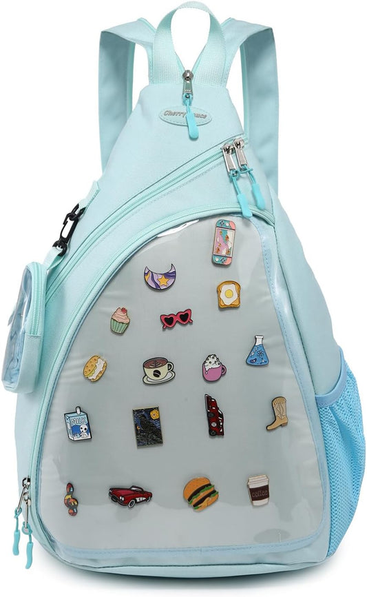 Oxford Ita Bag Kawaii Pin Display Chest Pack Single Shoulder Bag Sport Backpack Hiking Daypack, Large