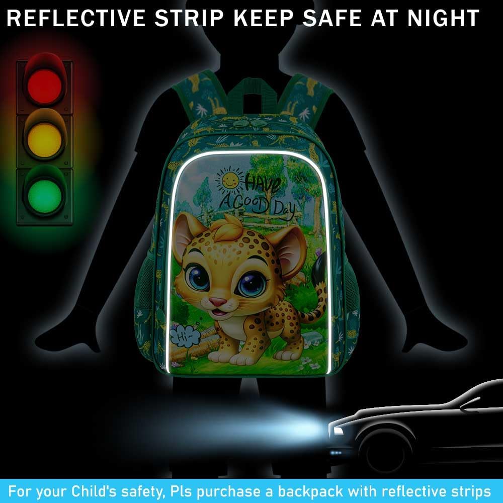 gxtvo 3PCS Boys Leopard Bookbag, 16" Kids Backpack with Lunch Box, Water Resistant Elementary Preschool Toddler School Bag