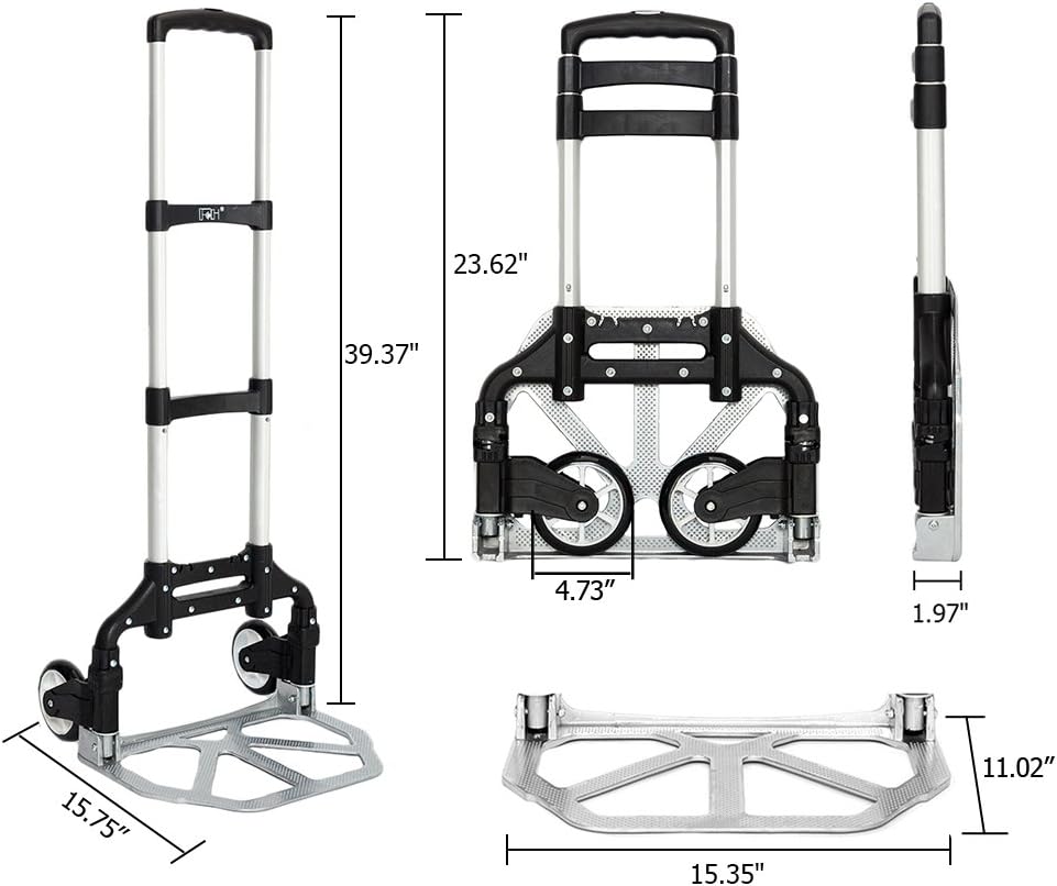 FCH Folding Hand Truck Aluminum Portable Folding Hand Cart 165lbs Capacity Hand Cart and Dolly Ideal for Home, Auto, Office,Travel Use,Black