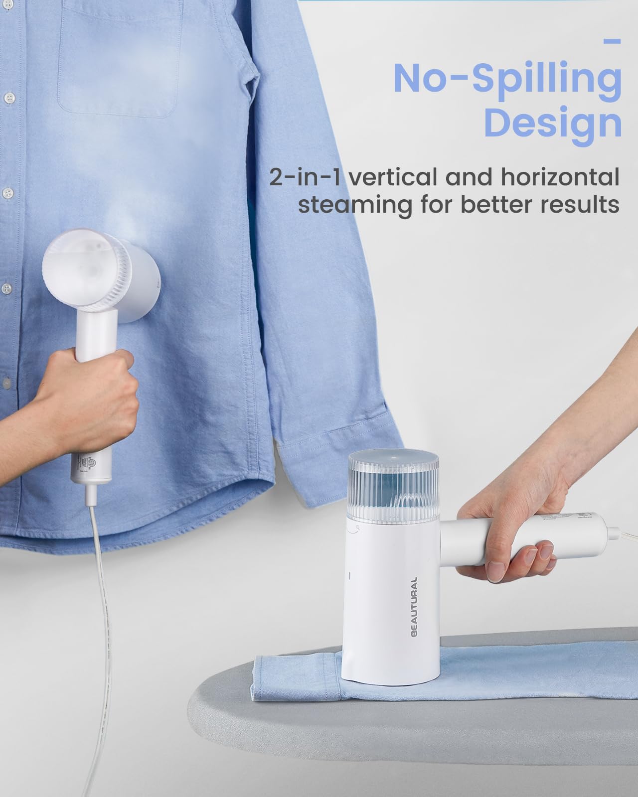 BEAUTURAL Travel Steamer for Clothes, Portable and Handheld, 1000W, White