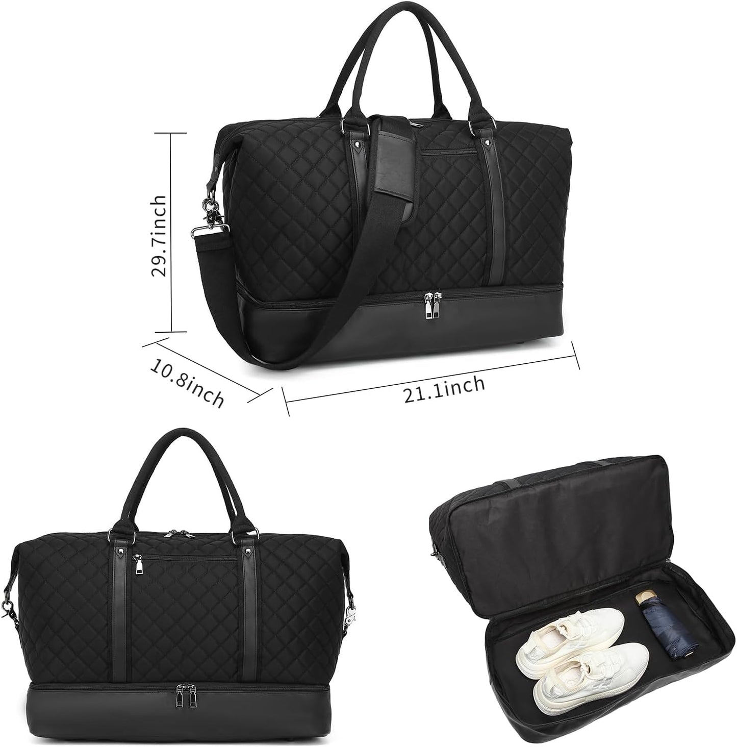 seyfocnia Travel Duffel Bags for Women,Weekender Overnight Bag with Shoe Pouch Large Carry On Bag Travel Tote Duffel Bag for Women (Black)