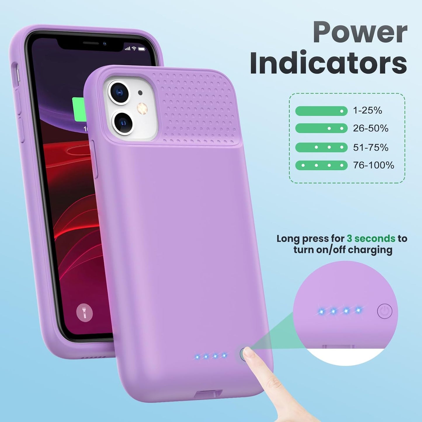 Battery Case for iPhone 11/XR (6.1inch),Upgraded 7500mAh Slim Portable Charger Case Cover,External Battery Pack Charging Case with Tempered-Glass Screen Protector for iPhone 11/iPhone XR -Purple