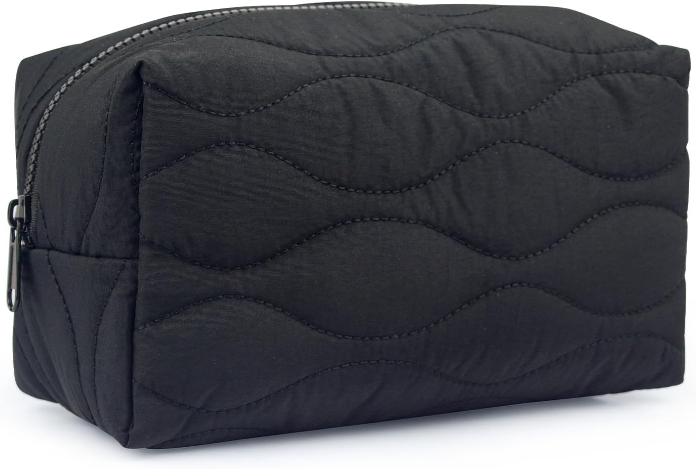Make up Bag Travel Cosmetic Bag for Women Girls Zipper Puffy Padded Makeup Organizer Waterproof Portable Pouch Purse Lightweight Toiletry Accessories Storage Black