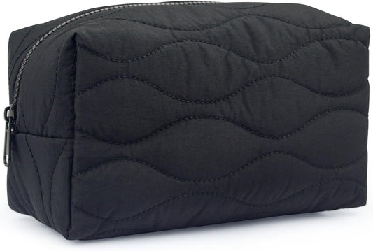 Make up Bag Travel Cosmetic Bag for Women Girls Zipper Puffy Padded Makeup Organizer Waterproof Portable Pouch Purse Lightweight Toiletry Accessories Storage Black