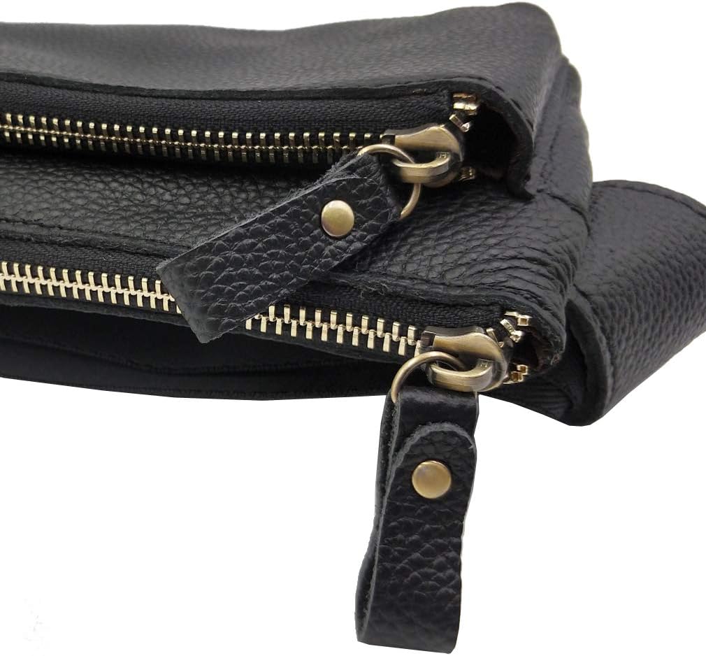 Hebetag Leather Waist Pack Fanny Bag for Men Women Outdoor Travel Sports Running Walking Hiking Hip Bum Belt Slim Cell Phone Purse Casual Waist Wallet Pouch (#02Black)