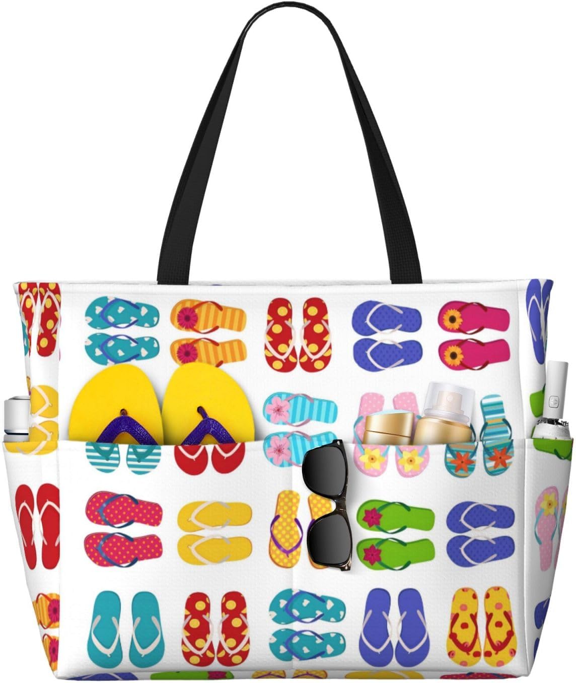 Large Travel Beach Tote Bag with Zipper Pockets Portable Lightweight Gym Bag Picnic Outdoor