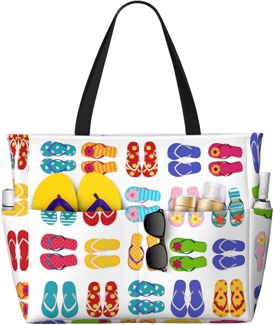 Large Travel Beach Tote Bag with Zipper Pockets Portable Lightweight Gym Bag Picnic Outdoor