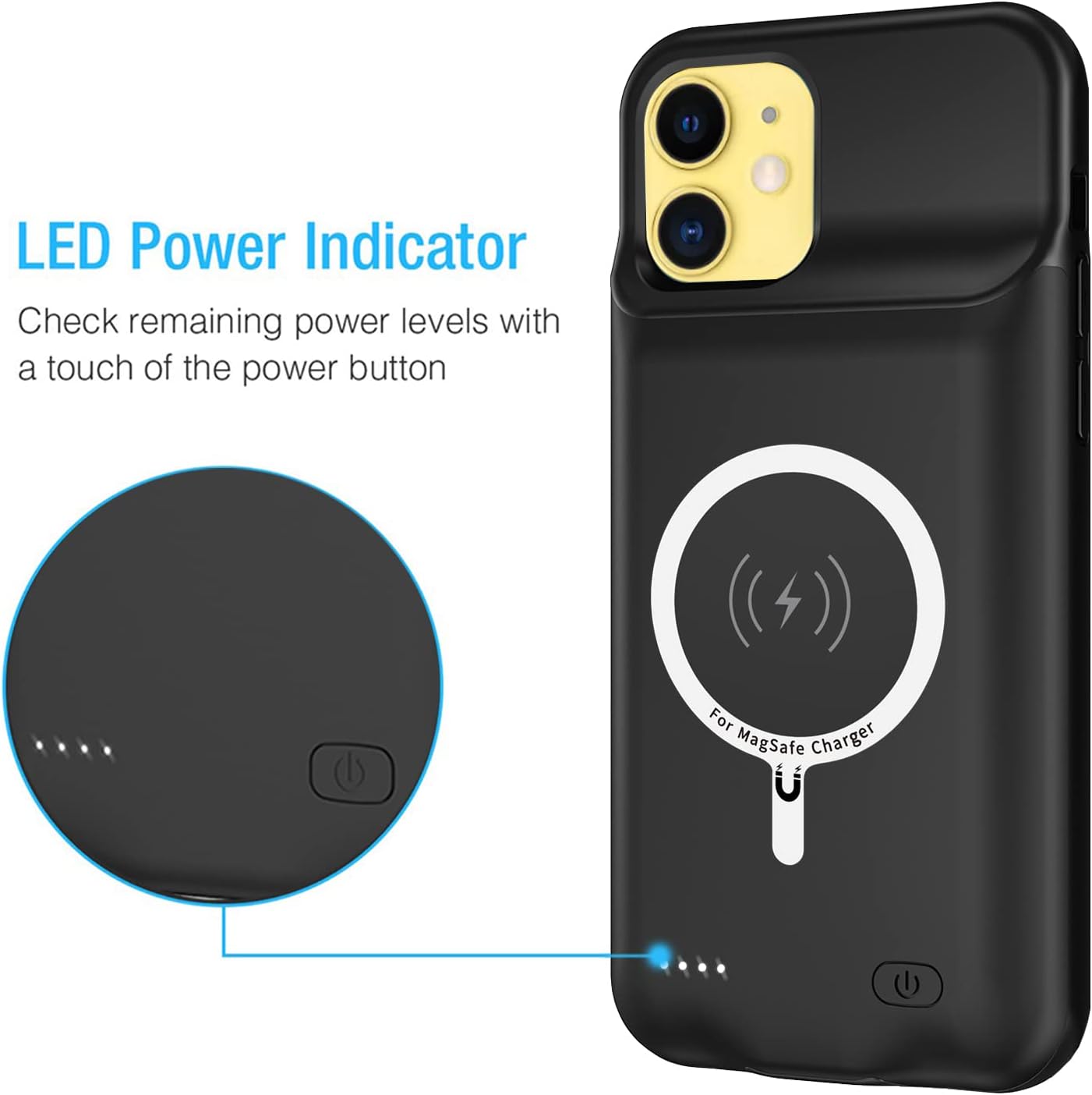 Battery Case for iPhone 11, Enhanced 10000mAh Portable Protective Smart Wireless Charging Case Support Carplay Compatible with iPhone 11 (6.1 inch) Rechargeable Extended Battery Charger Case (Black)