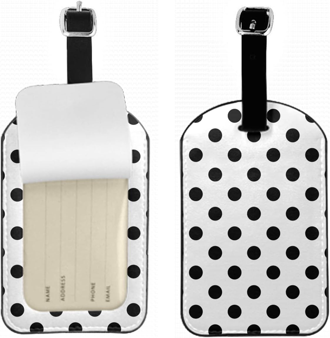 Black and White Dots Leather Travel Bag Labels Circle Modern Art Simple Luggage Tags for Men Women, Suitcase Baggage Bag Tag ID Tags with Full Back Privacy Cover, 1 Pack