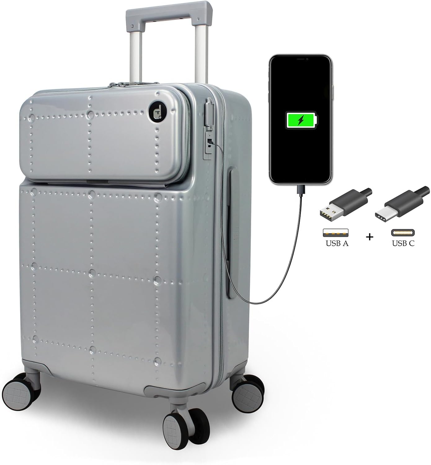 World Traveler Dejuno Smart 20-Inch Carry-On Luggage with USB Ports - Silver