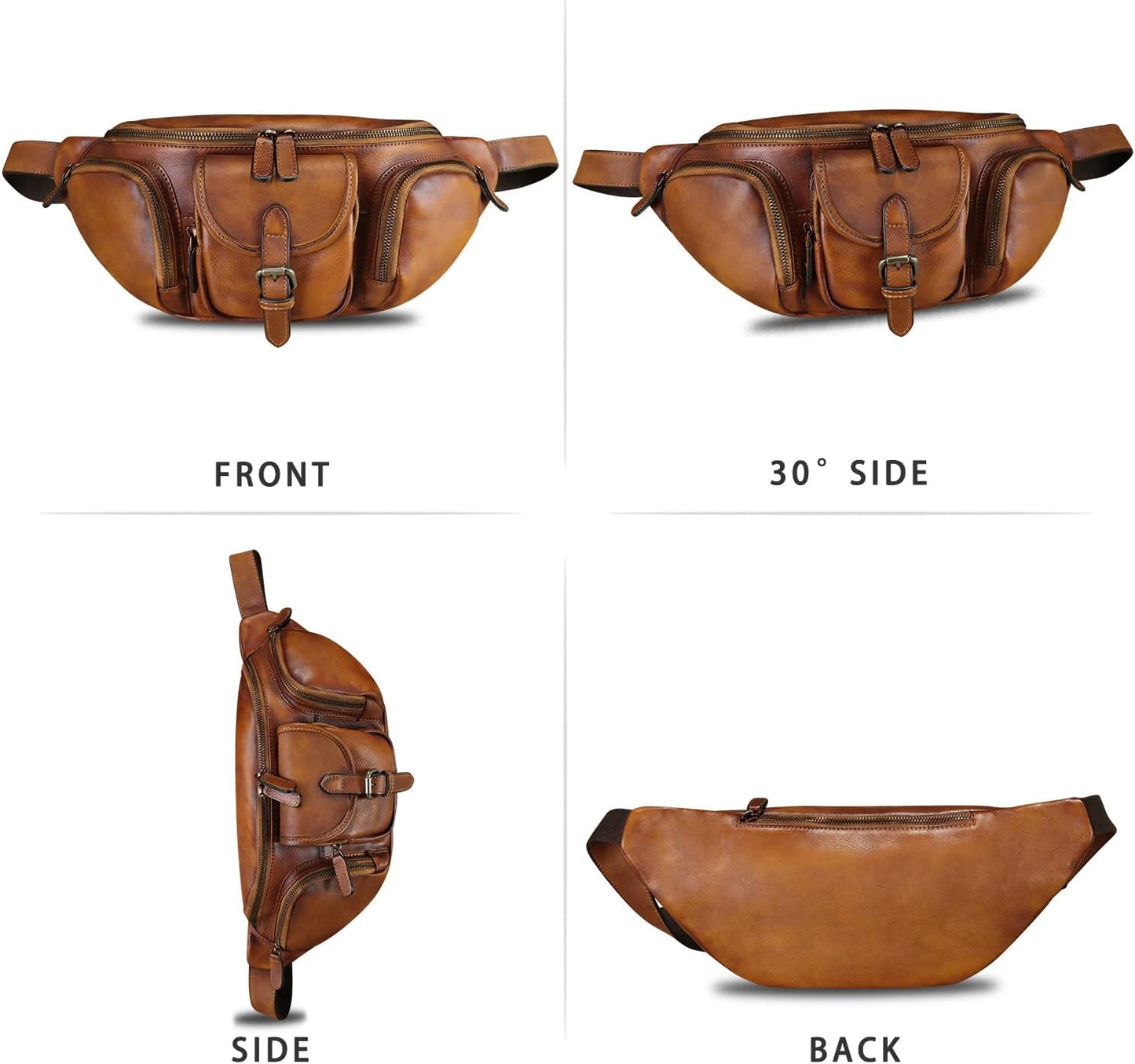 Genuine Leather Fanny Pack for Men and Women Real Leather Sling Bag Crossbody Bag Fashion Waist Bag Chest Purse (Brown)