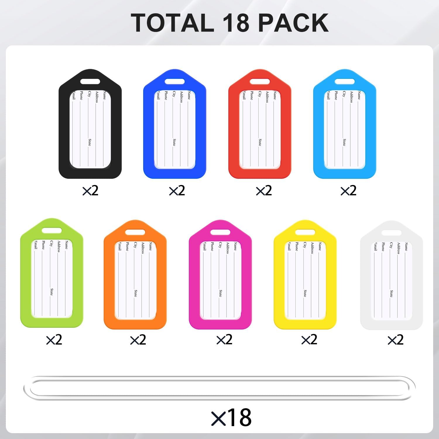 Sodsay 18 PK Luggage Tags for Suitcases (Assorted, Pack of 18 with 9 Vibrant Colors), Luggage Tag