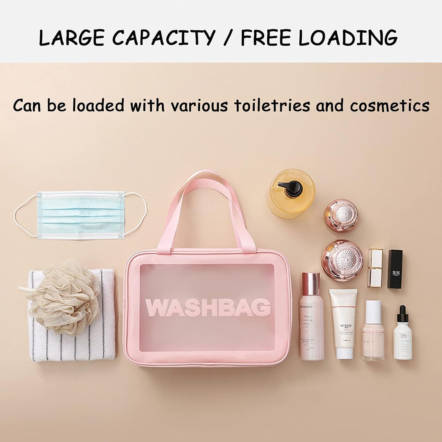 Clear Travel Bags for Toiletries, 3Pcs Portable PVC Waterproof Cosmetic Bags, Transparent Travel Storage Carry Pouch, Toiletry Bags and Cosmetics Organizer for Women Men (Pink)