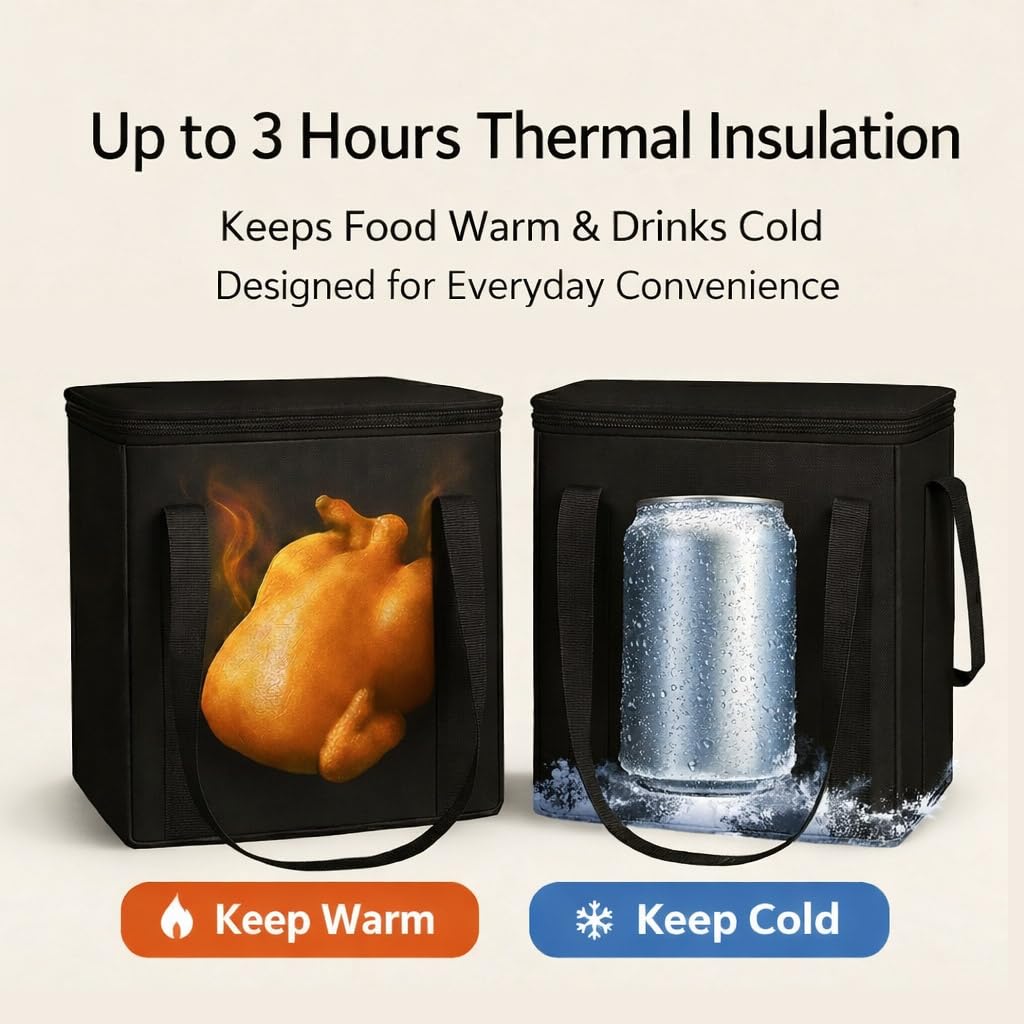 2-Pack, XL-Large Insulated Grocery Shopping Bags, Black, Reusable Bag