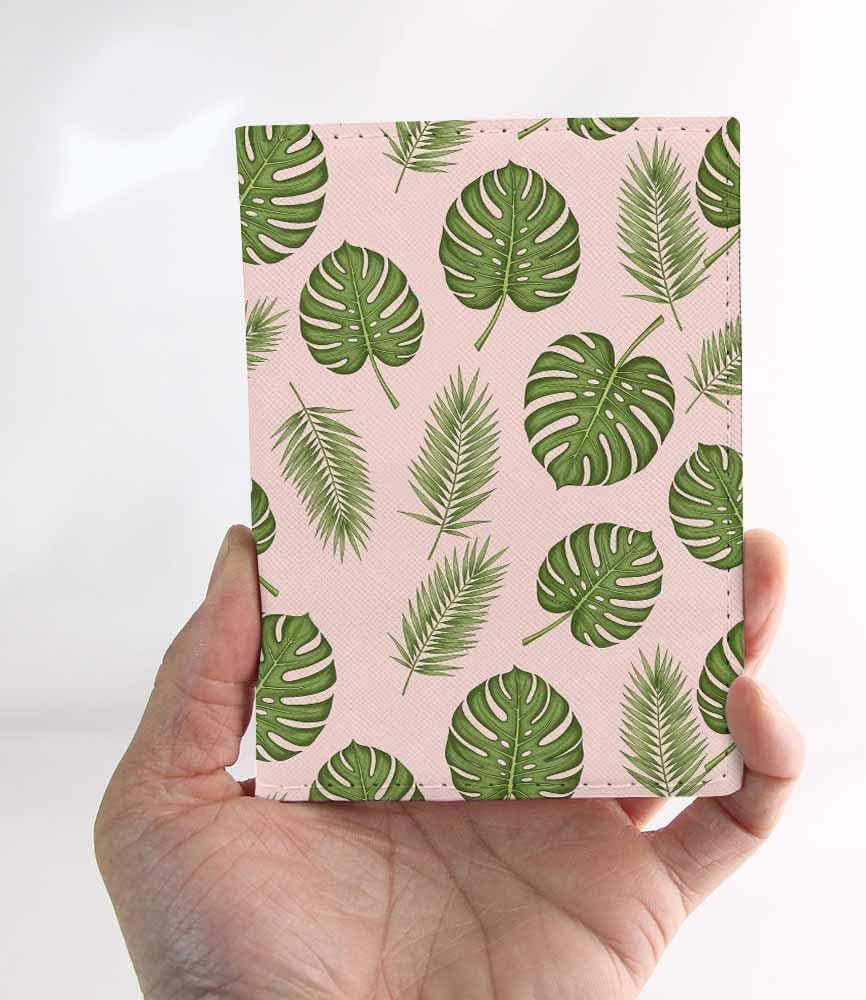 Green Palm Passport Holder for Travel Tropical Exotic Leaves Jungle Summer PU Leather Passport Cover Wallet Cute Passport Card Holder for Women and Men
