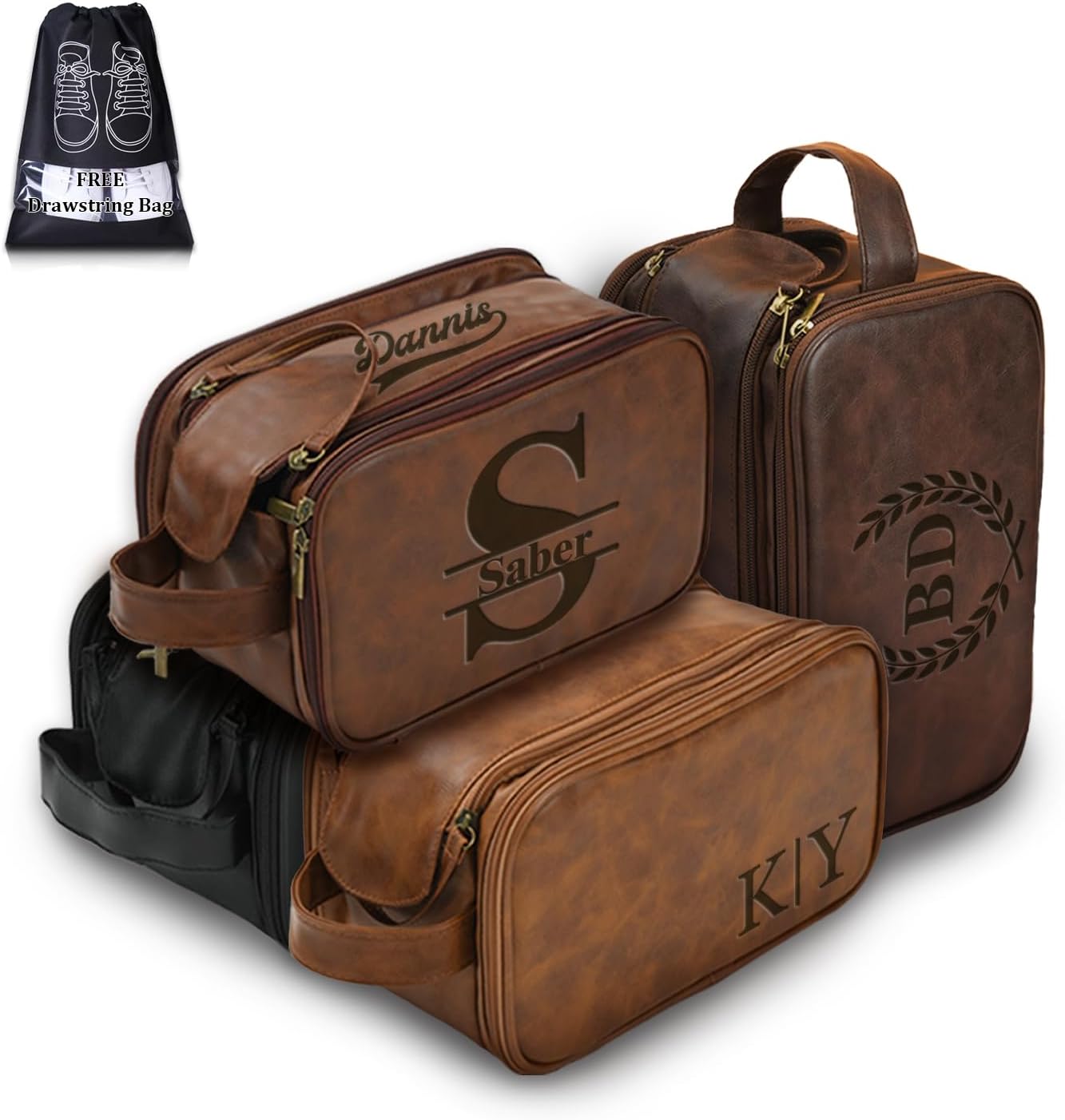 Personalized Toiletry Bag for Men, Large Capacity Custom Name Initials PU Leather Dopp Kit, Groomsmen Gift, Customized Travel Monogrammed Travel Shaving Bag, Handcrafted for Dad, Husband, Grandpa