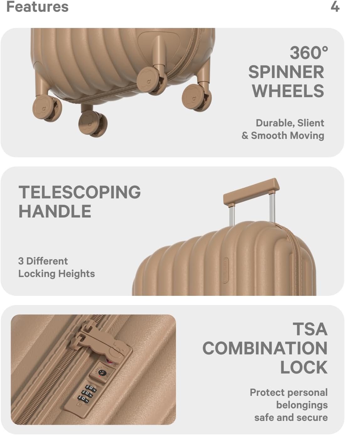 artrips Travel Luggage 28 inch,Large Suitcase with 8 Spinner Wheels,PC Lightweight Hardside Luggage,Travel Suitcase with Bread Design,TSA Lock,Brown,Large luggage hardshell 28-Inch,98L