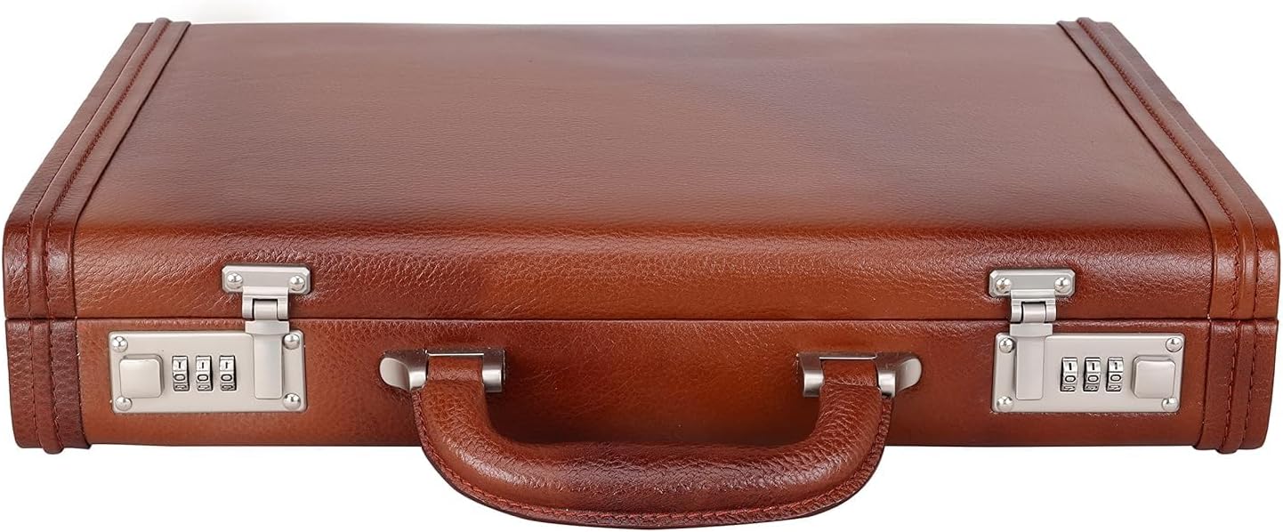 Full Grain Leather Briefcase Attache Case For Unisex Size L17xW3xH12 Inches Briefcase Bag