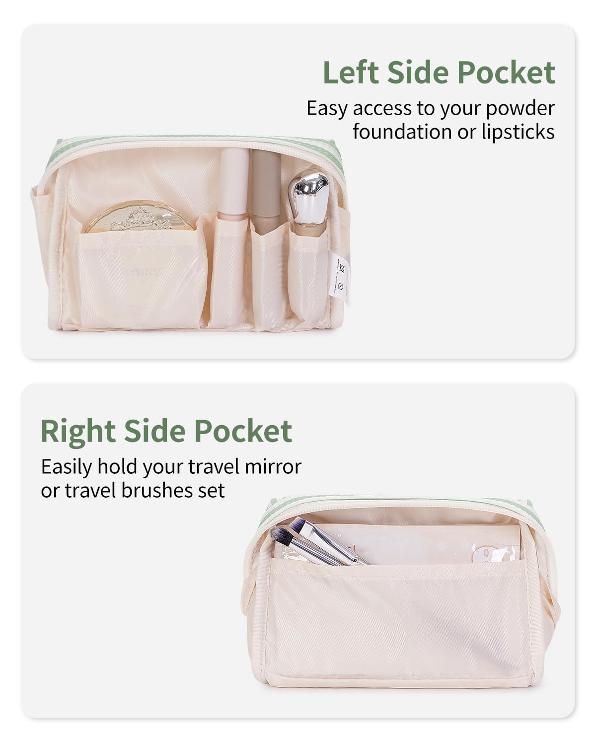 Narwey Small Striped Makeup Bag for Purse Mini Cosmetic Bag Travel Makeup Pouch Zipper Pouch Cute Make up Bags with Compartments for Women Girls (Mint Green Stripe, Small)