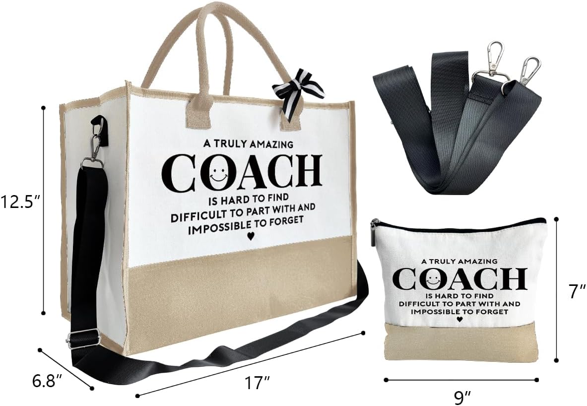 Amazing Coach Tote Bag, Women's Canvas Handbags, Shoulder Beach Bag, Thank You Gift for Female Coach, Gifts for Female Coaches, Canvas Tote Bag With Zipper, Makeup Bag F1