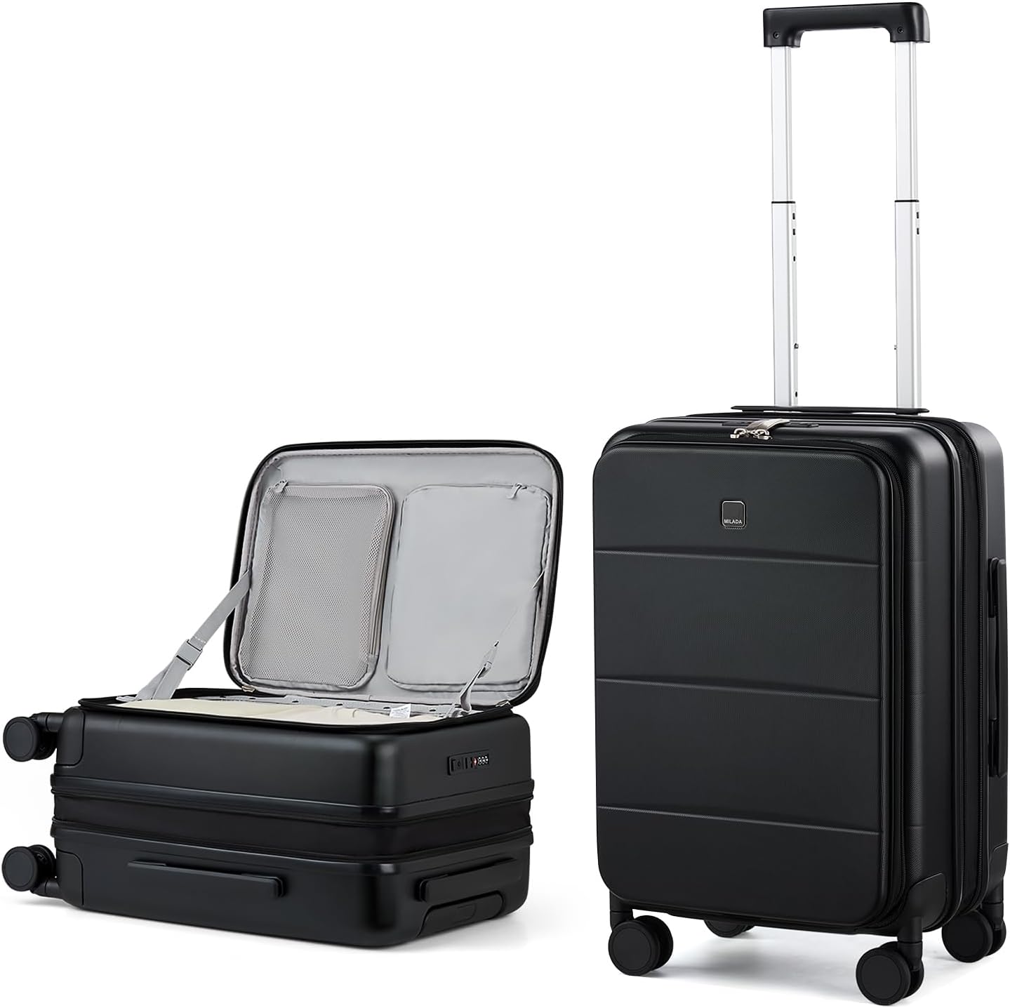 MILADA 20 Inch Expandable Top Opening Carry On Luggage 22x14x9 Airline Approved, Lightweight Hard Shell Suitcases with Wheels, TSA Approved & Trunk Style Luggage for Travel, Black