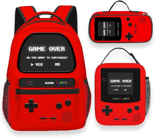 School Backpack With Lunch Bag and Pencil Case For Boys Gamer Backpack For Kids Children Teens Video Game Bookbag Game Large Travel Laptop Backpacks