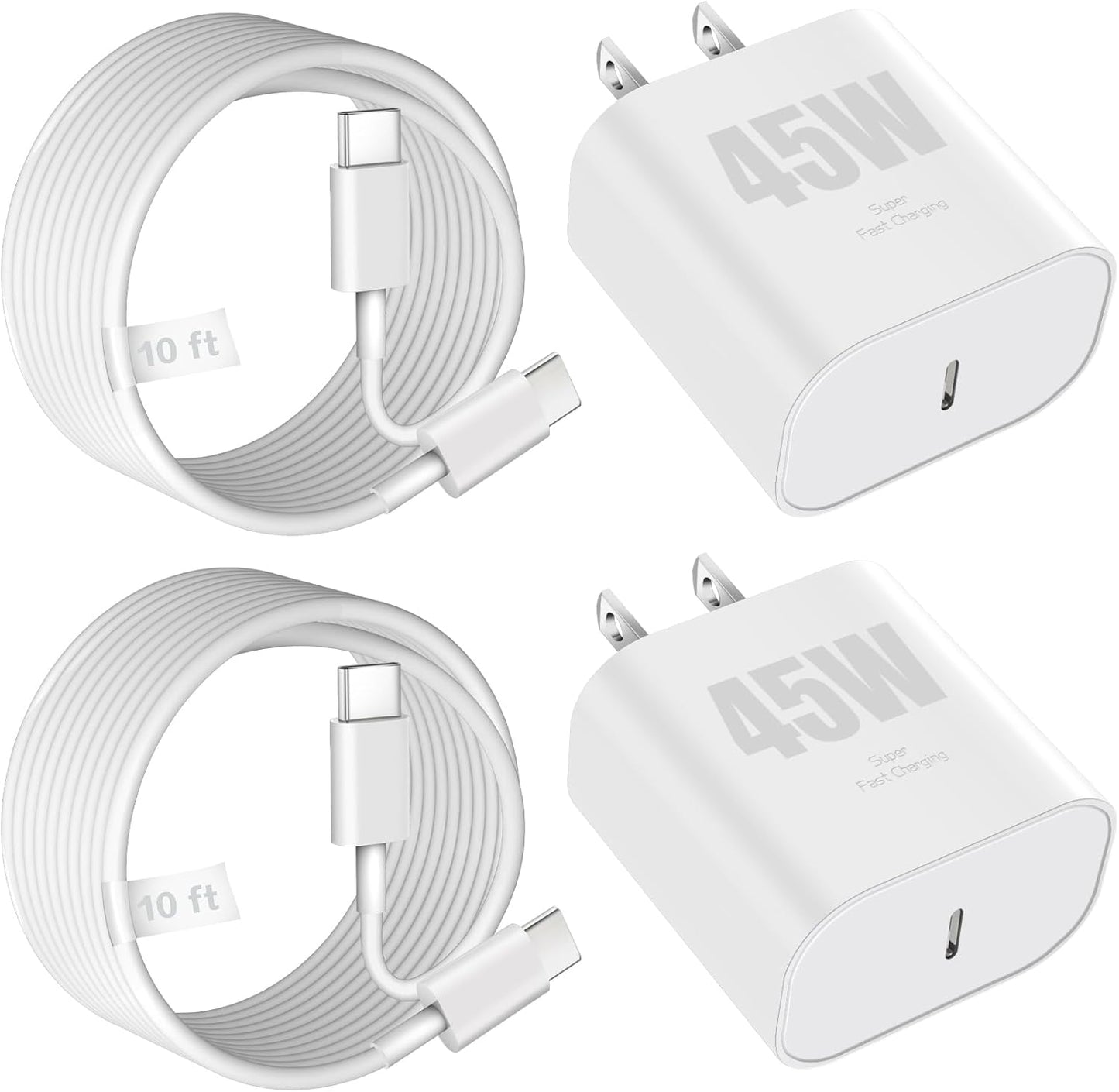 iPhone 17 16 Charger 45W Type C Charger Fast Charging Block,2Pack Quick USB C Phone Chargers 10FT Long USB C Charging Cable for iPhone 17/17 Pro/17 Pro Max/17 Air/16 Pro/16 Pro Max/16e/15/15 Pro Max