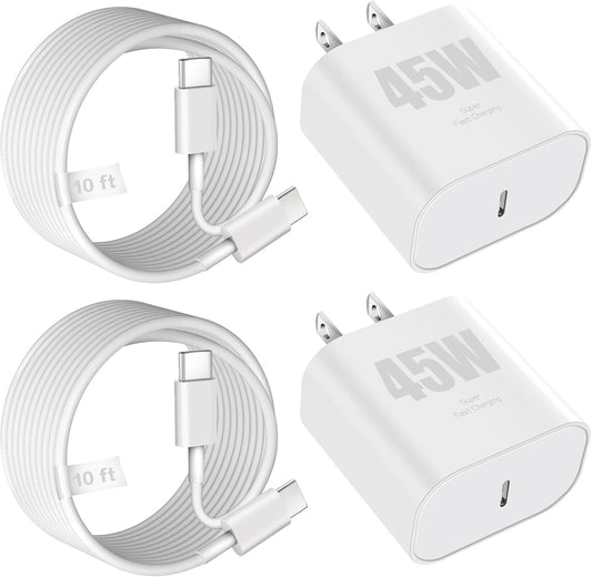 iPhone 17 16 Charger 45W Type C Charger Fast Charging Block,2Pack Quick USB C Phone Chargers 10FT Long USB C Charging Cable for iPhone 17/17 Pro/17 Pro Max/17 Air/16 Pro/16 Pro Max/16e/15/15 Pro Max