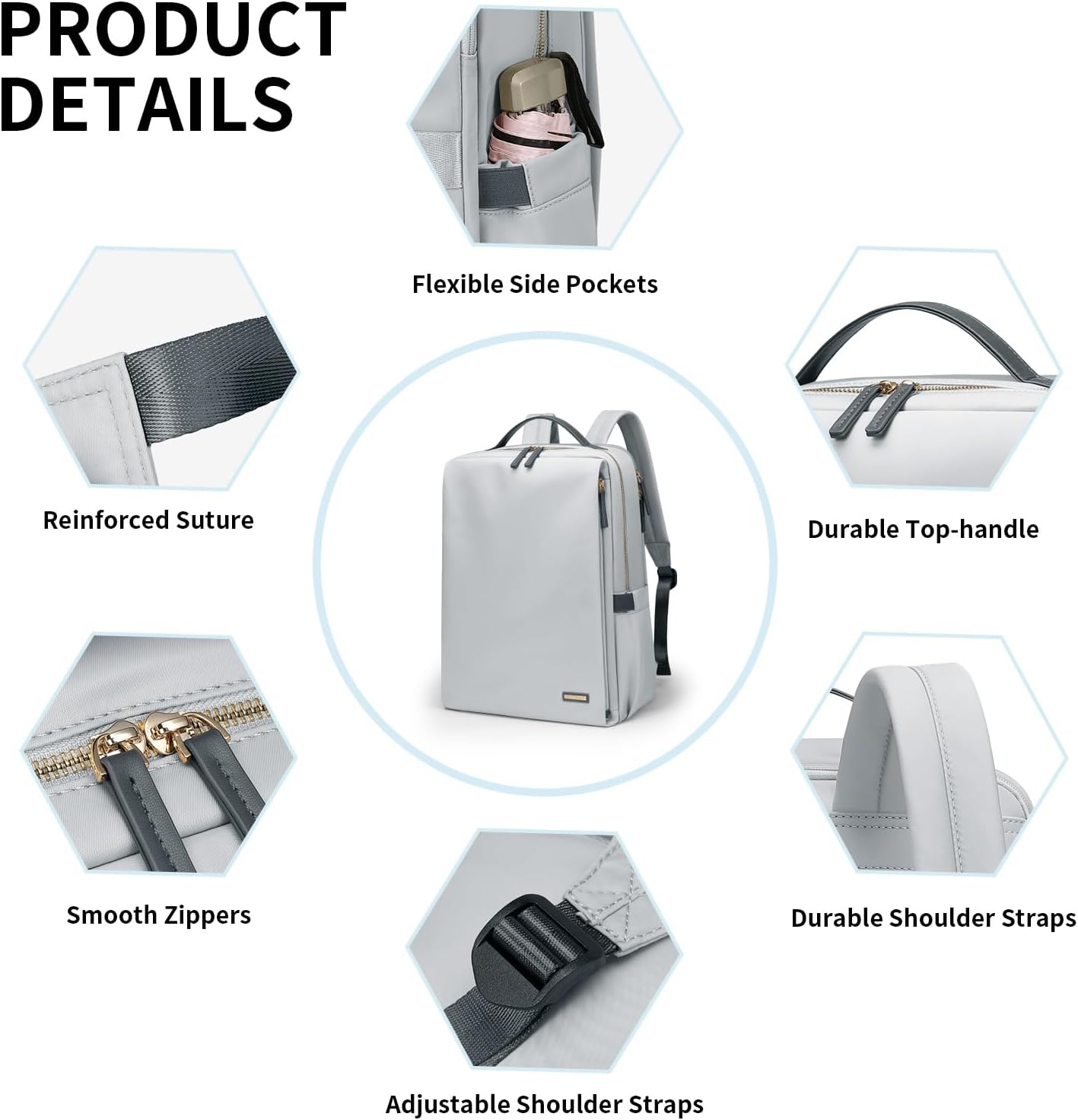 GOLF SUPAGS Stylish Laptop Backpack for Women Airline Approved Perfect for Work College and Travel Multi-Functional Casual Daypack Fits 15.6 Inch Notebook (Pale Grey)