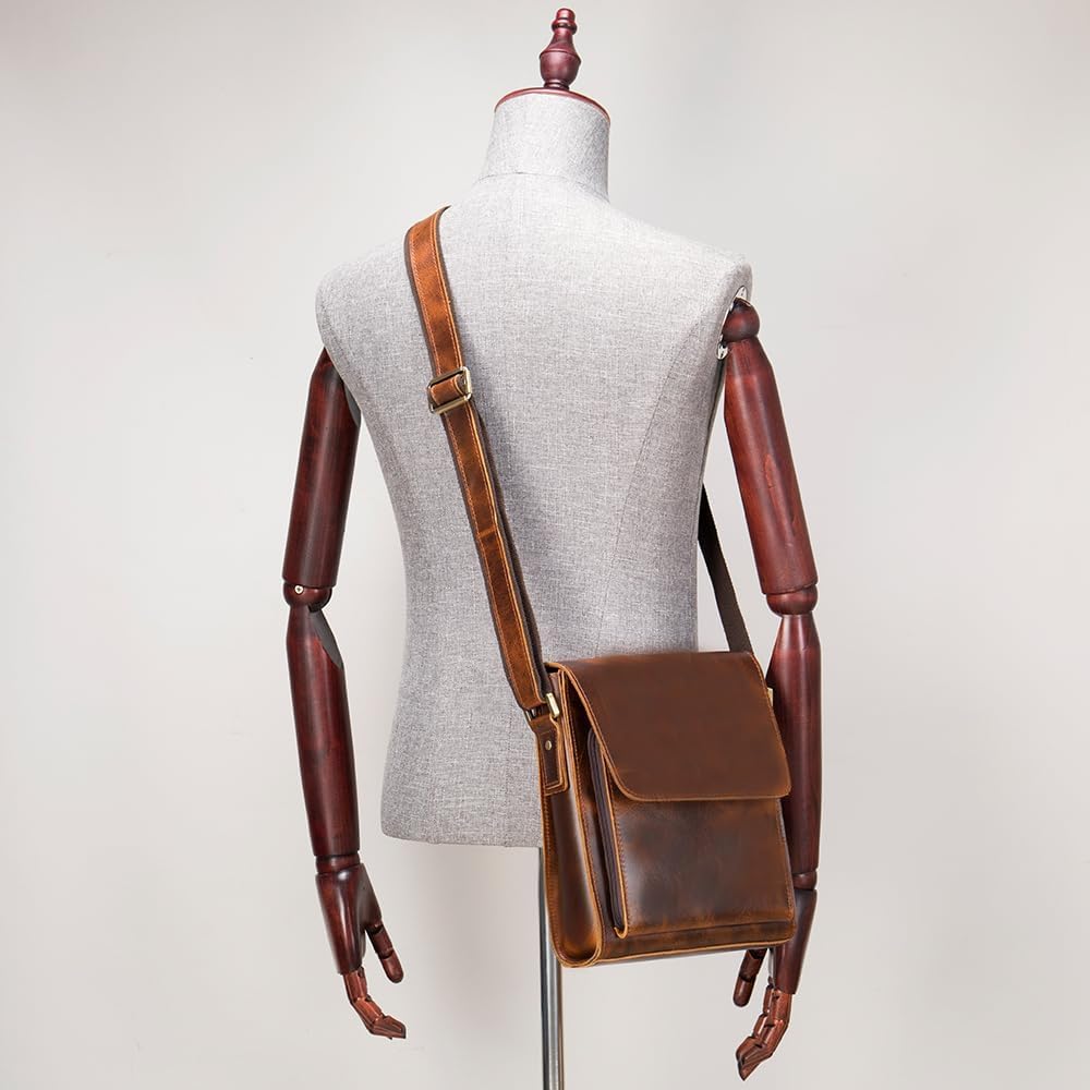 Genuine Leather Messenger Bags Mens Shoulder Crossbody purse Work Business Vintage lager Capacity