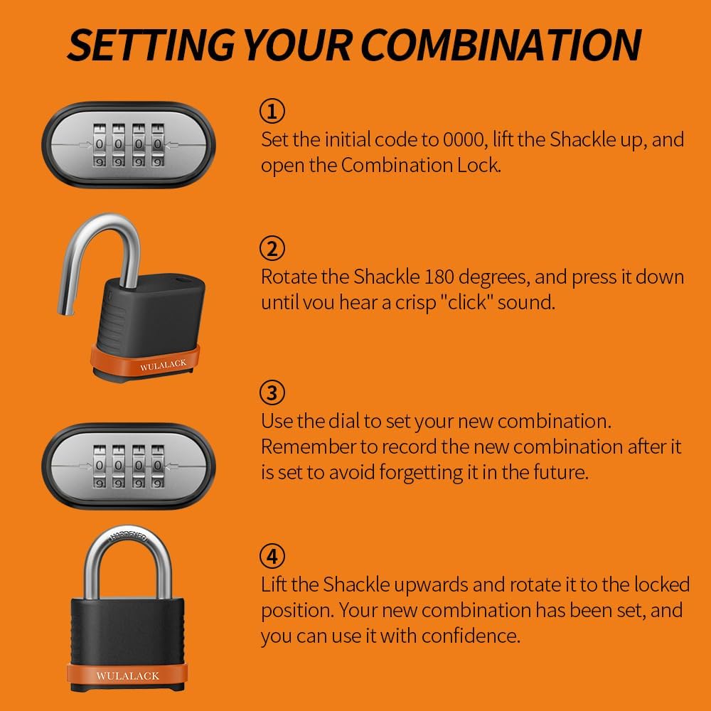 4 Digit Heavy Duty Combination Lock, Weatherproof Combo Padlock for Outdoor Use – Suitable for Sheds, Fences, Gates, Hasps & Storage Units，6 Pack (Matte Black)