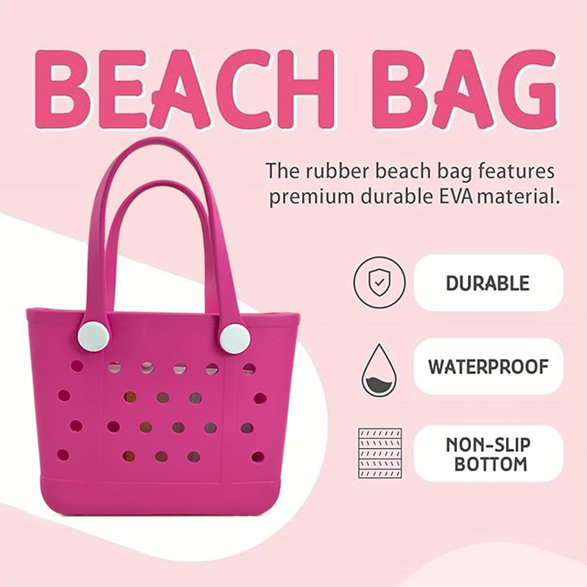 Medium Rubber Beach Bag, Waterproof Tote Bags Washable Sand-proof Travel Hand Bags for Pool Boat Work Sports