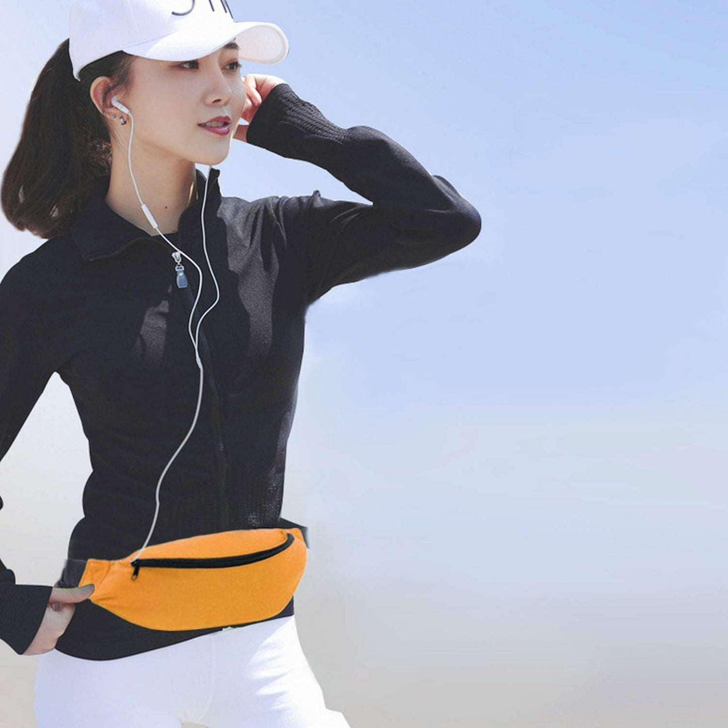 Unisex Men Women Fashion Sporty Multi-purpose 2-Zipper Waist Belt Bag Fanny Pack Adjustable Strap for Sport Hiking Traveling Passport Wallet (Orange)