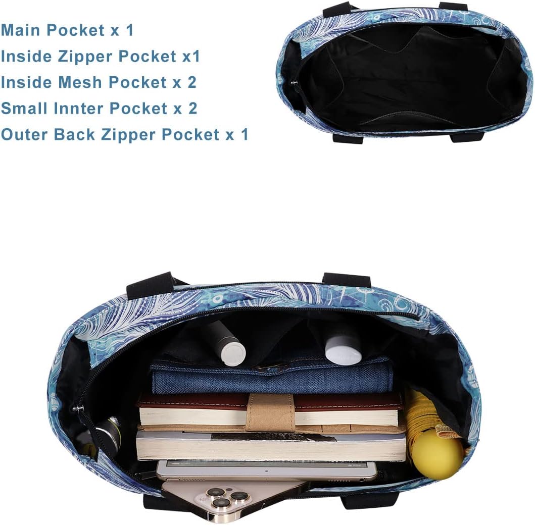 Tote Bag with Zipper for Women Inside Mesh Pocket Heavy Duty Casual Anti-water Cloth Travel Shoulder Handbag